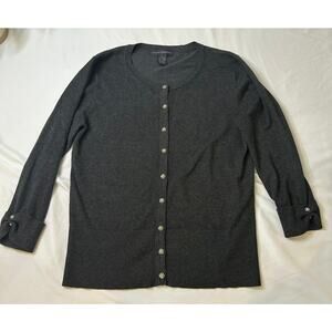 Grace Elements‎ Charcoal Gray Cardigan Sweater Jeweled Button Size Large